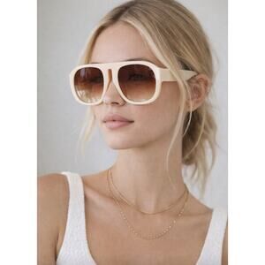 Feisedy Ivory Oversized Aviator Sunglasses New
